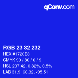Color code: RGB 23 32 232 | qconv.com
