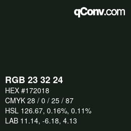 Color code: RGB 23 32 24 | qconv.com