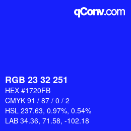 Color code: RGB 23 32 251 | qconv.com