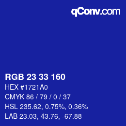 Color code: RGB 23 33 160 | qconv.com