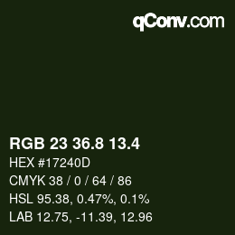 カラーコード: RGB 23 36.8 13.4 | qconv.com