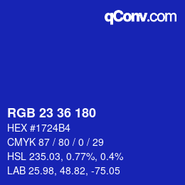 Color code: RGB 23 36 180 | qconv.com