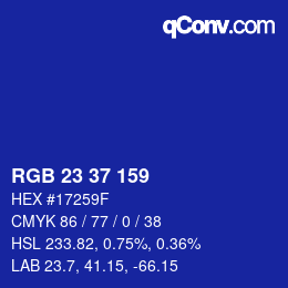 カラーコード: RGB 23 37 159 | qconv.com