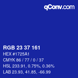 Farbcode: RGB 23 37 161 | qconv.com