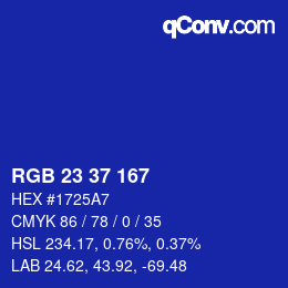 Color code: RGB 23 37 167 | qconv.com