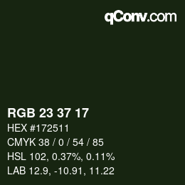 Color code: RGB 23 37 17 | qconv.com