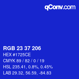 Color code: RGB 23 37 206 | qconv.com