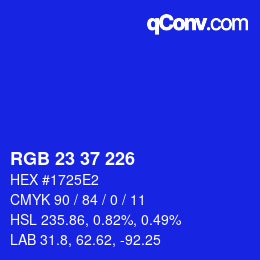 カラーコード: RGB 23 37 226 | qconv.com