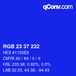 Color code: RGB 23 37 232 | qconv.com