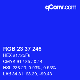 Color code: RGB 23 37 246 | qconv.com