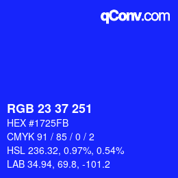 Color code: RGB 23 37 251 | qconv.com