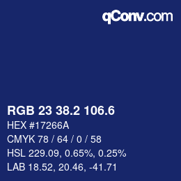 カラーコード: RGB 23 38.2 106.6 | qconv.com