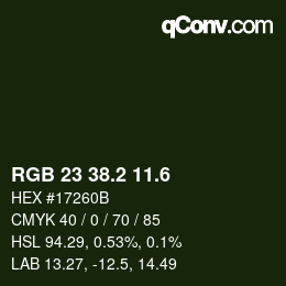 カラーコード: RGB 23 38.2 11.6 | qconv.com
