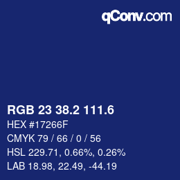 カラーコード: RGB 23 38.2 111.6 | qconv.com