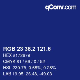 カラーコード: RGB 23 38.2 121.6 | qconv.com