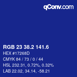 カラーコード: RGB 23 38.2 141.6 | qconv.com