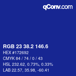 カラーコード: RGB 23 38.2 146.6 | qconv.com