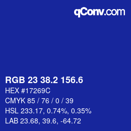 カラーコード: RGB 23 38.2 156.6 | qconv.com