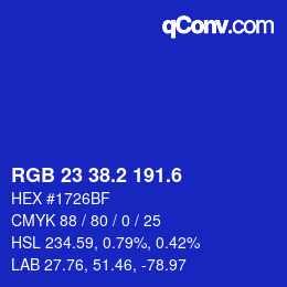 カラーコード: RGB 23 38.2 191.6 | qconv.com