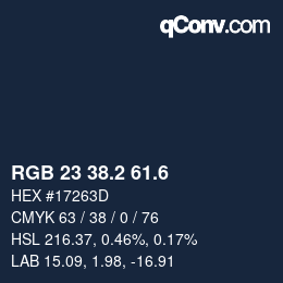 カラーコード: RGB 23 38.2 61.6 | qconv.com