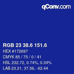 カラーコード: RGB 23 38.6 151.6 | qconv.com