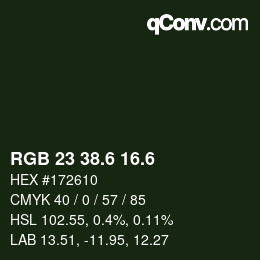 カラーコード: RGB 23 38.6 16.6 | qconv.com