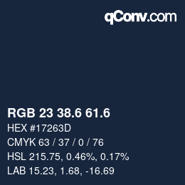 カラーコード: RGB 23 38.6 61.6 | qconv.com