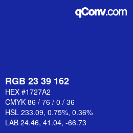Color code: RGB 23 39 162 | qconv.com
