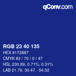 Color code: RGB 23 40 135 | qconv.com