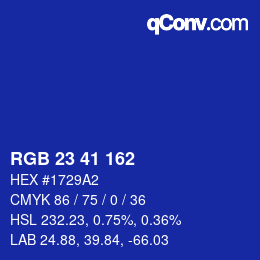 Color code: RGB 23 41 162 | qconv.com