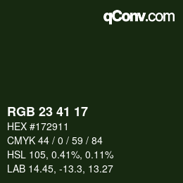 Color code: RGB 23 41 17 | qconv.com