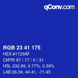 Color code: RGB 23 41 175 | qconv.com