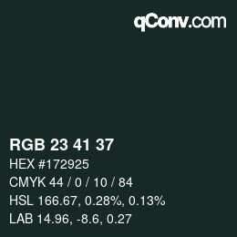 Color code: RGB 23 41 37 | qconv.com