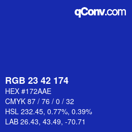 Color code: RGB 23 42 174 | qconv.com