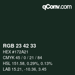 Color code: RGB 23 42 33 | qconv.com