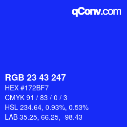 Color code: RGB 23 43 247 | qconv.com