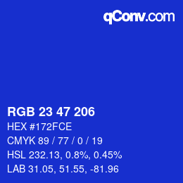 Color code: RGB 23 47 206 | qconv.com