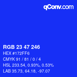 Color code: RGB 23 47 246 | qconv.com