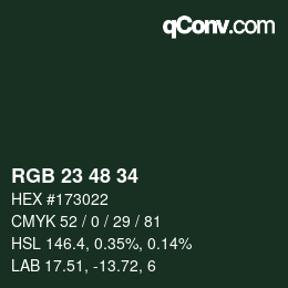 Color code: RGB 23 48 34 | qconv.com