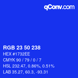 Color code: RGB 23 50 238 | qconv.com