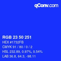 Color code: RGB 23 50 251 | qconv.com