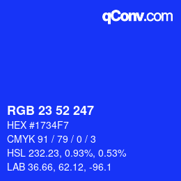 Color code: RGB 23 52 247 | qconv.com