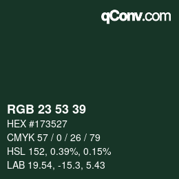 Color code: RGB 23 53 39 | qconv.com