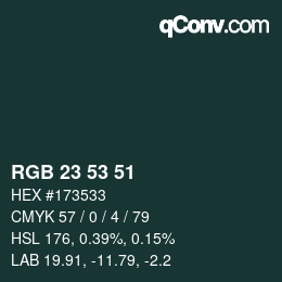 Color code: RGB 23 53 51 | qconv.com