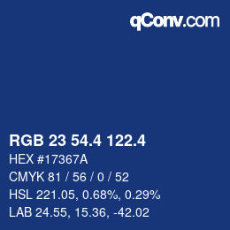 カラーコード: RGB 23 54.4 122.4 | qconv.com