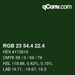 カラーコード: RGB 23 54.4 22.4 | qconv.com