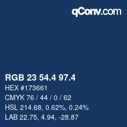 カラーコード: RGB 23 54.4 97.4 | qconv.com