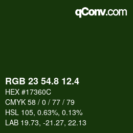 カラーコード: RGB 23 54.8 12.4 | qconv.com
