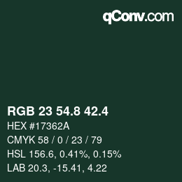 カラーコード: RGB 23 54.8 42.4 | qconv.com