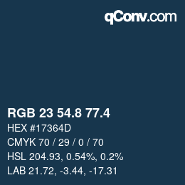 カラーコード: RGB 23 54.8 77.4 | qconv.com